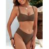 imageANRABESS Womens Bikini Sets Two Piece Swimsuit Ribbed Front Ruched Mid Waisted Bathing Suit Color Block 2026 Beach SwimwearBrown