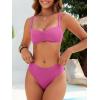 imageANRABESS Womens Bikini Sets Two Piece Swimsuit Ribbed Front Ruched Mid Waisted Bathing Suit Color Block 2026 Beach SwimwearHot Pink