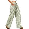 imageANRABESS Womens Striped Gingham Pants 2026 Pajama Drawstring Wide Leg Lounge Plaid Pants Cute Casual Trousers with PocketsArmy Green White Plaid