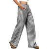 imageANRABESS Womens Striped Gingham Pants 2026 Pajama Drawstring Wide Leg Lounge Plaid Pants Cute Casual Trousers with PocketsBlack White Plaid