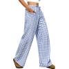 imageANRABESS Womens Striped Gingham Pants 2026 Pajama Drawstring Wide Leg Lounge Plaid Pants Cute Casual Trousers with PocketsBlue White Plaid