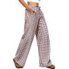 imageANRABESS Womens Striped Gingham Pants 2026 Pajama Drawstring Wide Leg Lounge Plaid Pants Cute Casual Trousers with PocketsBrown White Plaid
