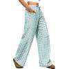 imageANRABESS Womens Striped Gingham Pants 2026 Pajama Drawstring Wide Leg Lounge Plaid Pants Cute Casual Trousers with PocketsGreen White Plaid