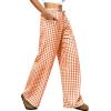 imageANRABESS Womens Striped Gingham Pants 2026 Pajama Drawstring Wide Leg Lounge Plaid Pants Cute Casual Trousers with PocketsOrange White Plaid