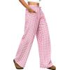 imageANRABESS Womens Striped Gingham Pants 2026 Pajama Drawstring Wide Leg Lounge Plaid Pants Cute Casual Trousers with PocketsPink White Plaid