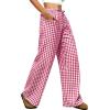 imageANRABESS Womens Striped Gingham Pants 2026 Pajama Drawstring Wide Leg Lounge Plaid Pants Cute Casual Trousers with PocketsRed White Plaid