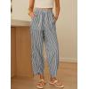 imageANRABESS Womens Striped Gingham Pants Summer Lounge Cute PJ Bottom Plaid Pants Casual Wide Leg Beach Trouser with PocketsBlack White Stripe