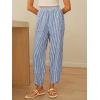 imageANRABESS Womens Striped Gingham Pants Summer Lounge Cute PJ Bottom Plaid Pants Casual Wide Leg Beach Trouser with PocketsBlue White Stripe