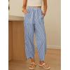 imageANRABESS Womens Striped Gingham Pants Summer Lounge Cute PJ Bottom Plaid Pants Casual Wide Leg Beach Trouser with PocketsBlue White Stripe