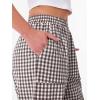 imageANRABESS Womens Striped Gingham Pants Summer Lounge Cute PJ Bottom Plaid Pants Casual Wide Leg Beach Trouser with PocketsBrown White Plaid