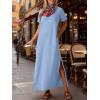 imageANRABESS Womens Summer Casual Maxi Dress Short Sleeve Crewneck Split WrinkleFree Travel Long Sundress Beach Vacation ClothesLight Blue