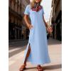 imageANRABESS Womens Summer Casual Maxi Dress Short Sleeve Crewneck Split WrinkleFree Travel Long Sundress Beach Vacation ClothesLight Blue