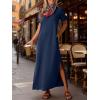 imageANRABESS Womens Summer Casual Maxi Dress Short Sleeve Crewneck Split WrinkleFree Travel Long Sundress Beach Vacation ClothesNavy Blue