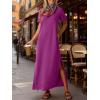 imageANRABESS Womens Summer Casual Maxi Dress Short Sleeve Crewneck Split WrinkleFree Travel Long Sundress Beach Vacation ClothesPurple Red