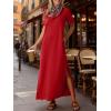 imageANRABESS Womens Summer Casual Maxi Dress Short Sleeve Crewneck Split WrinkleFree Travel Long Sundress Beach Vacation ClothesRed