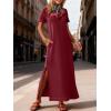 imageANRABESS Womens Summer Casual Maxi Dress Short Sleeve Crewneck Split WrinkleFree Travel Long Sundress Beach Vacation ClothesWine Red