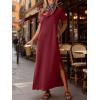 imageANRABESS Womens Summer Casual Maxi Dress Short Sleeve Crewneck Split WrinkleFree Travel Long Sundress Beach Vacation ClothesWine Red