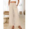 imageANRABESS Womens Wide Leg Linen Pants Summer Boho Casual Elastic Waist Long Lounge Travel Pants Trousers with PocketsApricot