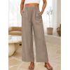 imageANRABESS Womens Wide Leg Linen Pants Summer Boho Casual Elastic Waist Long Lounge Travel Pants Trousers with PocketsLight Khaki