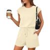 imageANRABESS Rompers for Women Summer 2026 Casual Cap Sleeve Crewneck Drawstring One Piece Jumpsuit Outfits with PocketsBeige