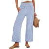 imageANRABESS Women Striped Gingham Wide Leg Palazzo Pants Casual Lounge Cropped PJ Bottoms Comfy Cute Plaid Pants with PocketsBlue White Stripe