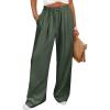 imageANRABESS Women Wide Leg Linen Palazzo Pants Casual Elastic Waist Drawstring Flowy Loose Beach Travel Trousers with PocketsArmy Green