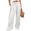 imageANRABESS Women Wide Leg Linen Palazzo Pants Casual Elastic Waist Drawstring Flowy Loose Beach Travel Trousers with PocketsWhite