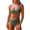imageANRABESS Womens Bikini Sets Two Piece Swimsuit Ribbed Front Ruched Mid Waisted Bathing Suit Color Block 2026 Beach SwimwearArmy Green
