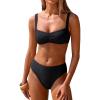imageANRABESS Womens Bikini Sets Two Piece Swimsuit Ribbed Front Ruched Mid Waisted Bathing Suit Color Block 2026 Beach SwimwearBlack