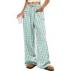 imageANRABESS Womens Striped Gingham Pants 2026 Pajama Drawstring Wide Leg Lounge Plaid Pants Cute Casual Trousers with PocketsGreen White Plaid