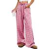 imageANRABESS Womens Striped Gingham Pants 2026 Pajama Drawstring Wide Leg Lounge Plaid Pants Cute Casual Trousers with PocketsRed White Plaid