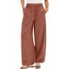 imageANRABESS Womens Wide Leg Linen Pants Summer Boho Casual Elastic Waist Long Lounge Travel Pants Trousers with PocketsRust Red