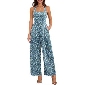 imageANRABESS Dressy Jumpsuits for Women Summer Casual Sleeveless Wide Leg Rmpers with Pockets One Piece Outfits 2026 SpringBlue Ditsy Floral