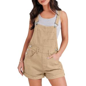 imageANRABESS Overalls for Women Denim Shorts Overalls 2026 Summer Casual Loose Fit Adjustable Rompers Jean jumpsuit Bib ShortallsKhaki