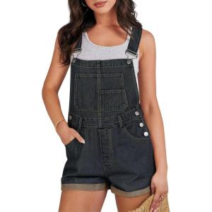 imageANRABESS Overalls for Women Denim Shorts Overalls 2026 Summer Casual Loose Fit Adjustable Rompers Jean jumpsuit Bib ShortallsWashed Deep Indigo