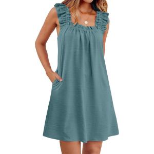imageANRABESS Summer Dress for Women 2026 Casual Sleeveless Square Neck Ruffle Strap Beach Vacation Sundress with PocketsLake