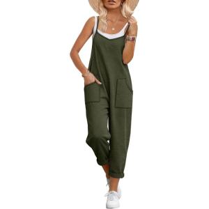 imageANRABESS Women Jumpsuits Casual Summer Overalls Loose Spaghetti Strap Romper Jumpers with Pockets 2026 Beach Vacation ClothesArmy Green