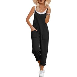 imageANRABESS Women Jumpsuits Casual Summer Overalls Loose Spaghetti Strap Romper Jumpers with Pockets 2026 Beach Vacation ClothesBlack