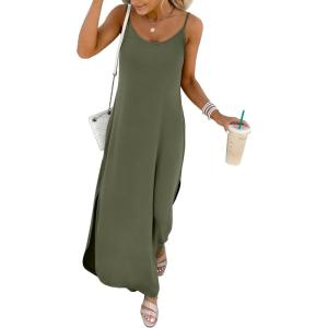 imageANRABESS Womens Summer Maxi Dress Casual Spaghetti Strap Sleeveless Sundress Beach Vacation Clothes Hawaiian Travel OutfitsArmy Green