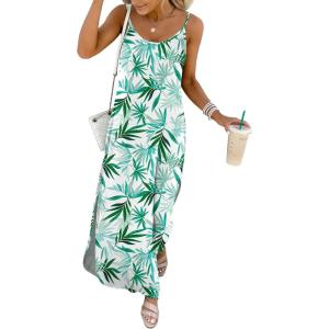 imageANRABESS Womens Summer Maxi Dress Casual Spaghetti Strap Sleeveless Sundress Beach Vacation Clothes Hawaiian Travel OutfitsGreen Leaf