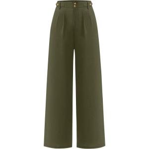 imageANRABESS Womens Wide Leg Dress Pants 2026 High Waisted Button Pleated Palazzo Work Pants Trousers Business Casual OutfitsArmy Green