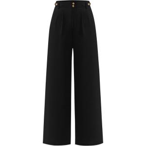 imageANRABESS Womens Wide Leg Dress Pants 2026 High Waisted Button Pleated Palazzo Work Pants Trousers Business Casual OutfitsBlack