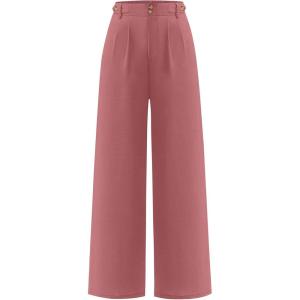 imageANRABESS Womens Wide Leg Dress Pants 2026 High Waisted Button Pleated Palazzo Work Pants Trousers Business Casual OutfitsDusty Rose