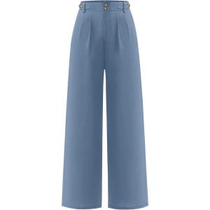 imageANRABESS Womens Wide Leg Dress Pants 2026 High Waisted Button Pleated Palazzo Work Pants Trousers Business Casual OutfitsGrey Blue
