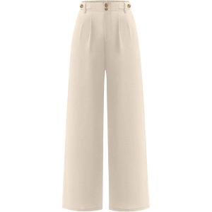 imageANRABESS Womens Wide Leg Dress Pants 2026 High Waisted Button Pleated Palazzo Work Pants Trousers Business Casual OutfitsLight Yellow