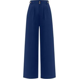 imageANRABESS Womens Wide Leg Dress Pants 2026 High Waisted Button Pleated Palazzo Work Pants Trousers Business Casual OutfitsNavy Blue