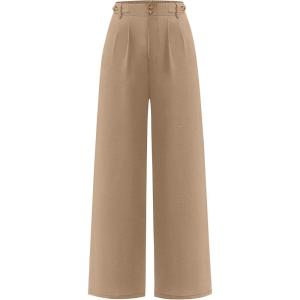 imageANRABESS Womens Wide Leg Dress Pants 2026 High Waisted Button Pleated Palazzo Work Pants Trousers Business Casual OutfitsYellow Khaki