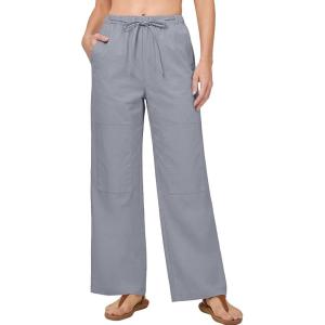 imageANRABESS Womens Wide Leg Palazzo Pants Summer Elastic Waist Loose Casual Lounge Travel Pants Spring Trousers with PocketsDustyblue