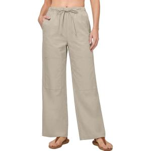 imageANRABESS Womens Wide Leg Palazzo Pants Summer Elastic Waist Loose Casual Lounge Travel Pants Spring Trousers with PocketsKhaki