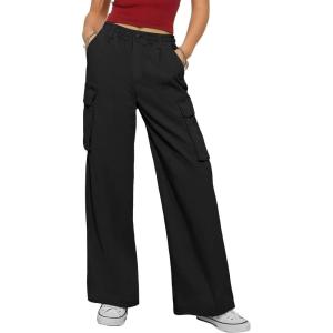 imageANRABESS Womens Wide Leg Scrub Cargo Pants High Waisted Lightweight Casual Relaxed Fit Pants 2026 Vacation Y2K StreetwearBlack